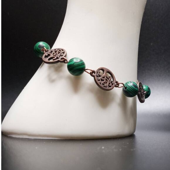 HANDMADE~ Malachite and Copper Tree of Life Bracelet - Picture 3 of 6
